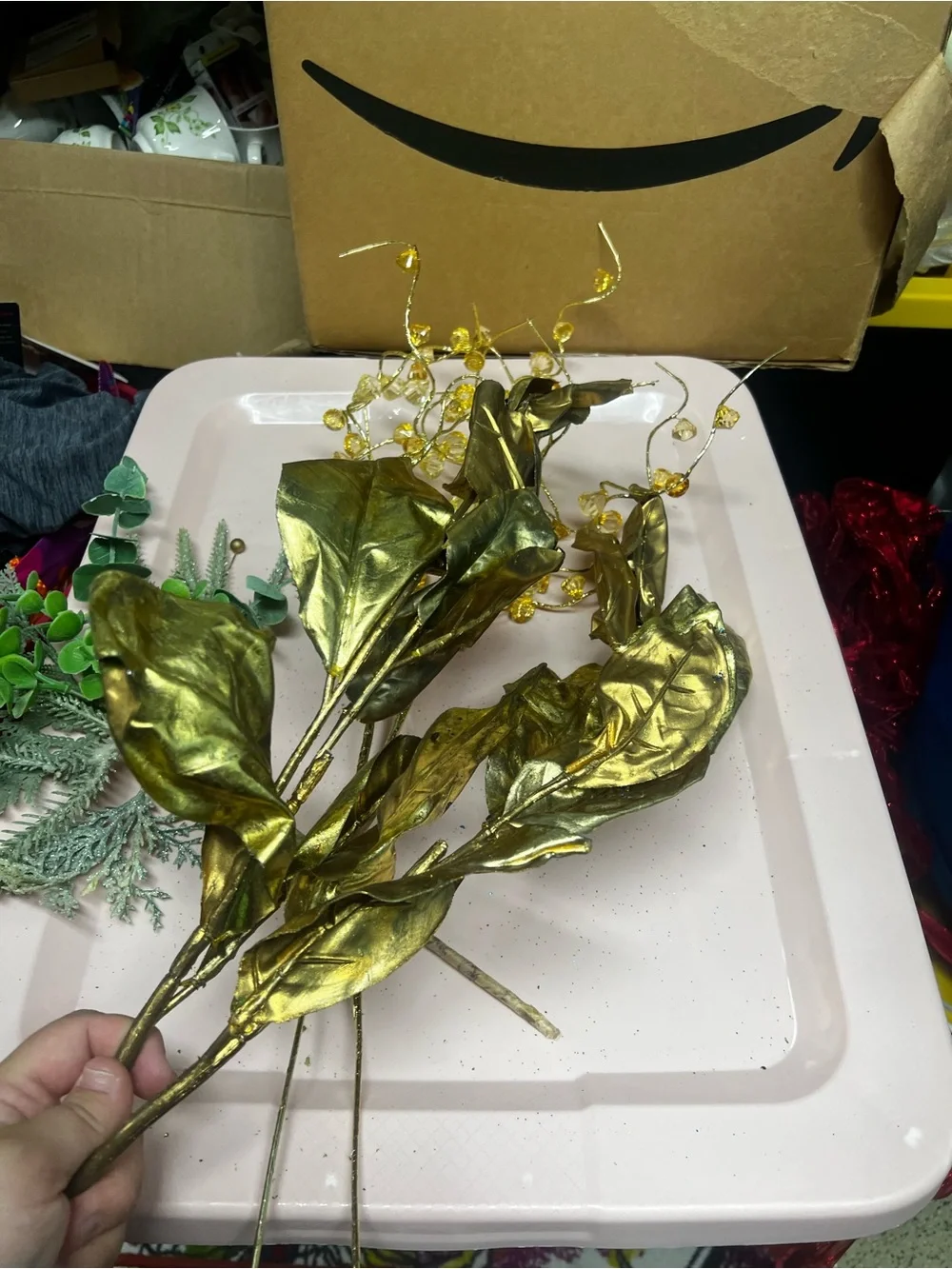 Decorative Holiday Berry and Leaf Stem Bundle - Gold, Green, Blue, Red